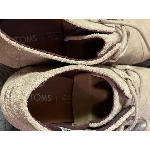 Toms Women’s Suede Wedge Ankle Bootie Desert Tan Grey Lace Up Shoes Size 10 - Picture 5 of 7